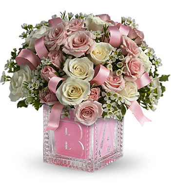 Baby's First Block by Teleflora - Pink from Forever Flowers, flower delivery in St. Thomas, VI